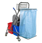 Тележка двухведерная с отжимом, сетчатой корзиной и мешком