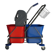 Тележка уборочная, двухведерная с сетчатой корзиной